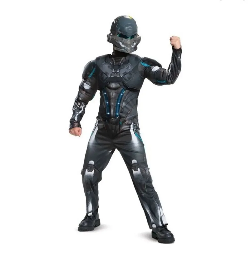 Disguise Halo Boys Halloween Light-Up Spartan Locke Costume Sz M 8/10 w/Mask New